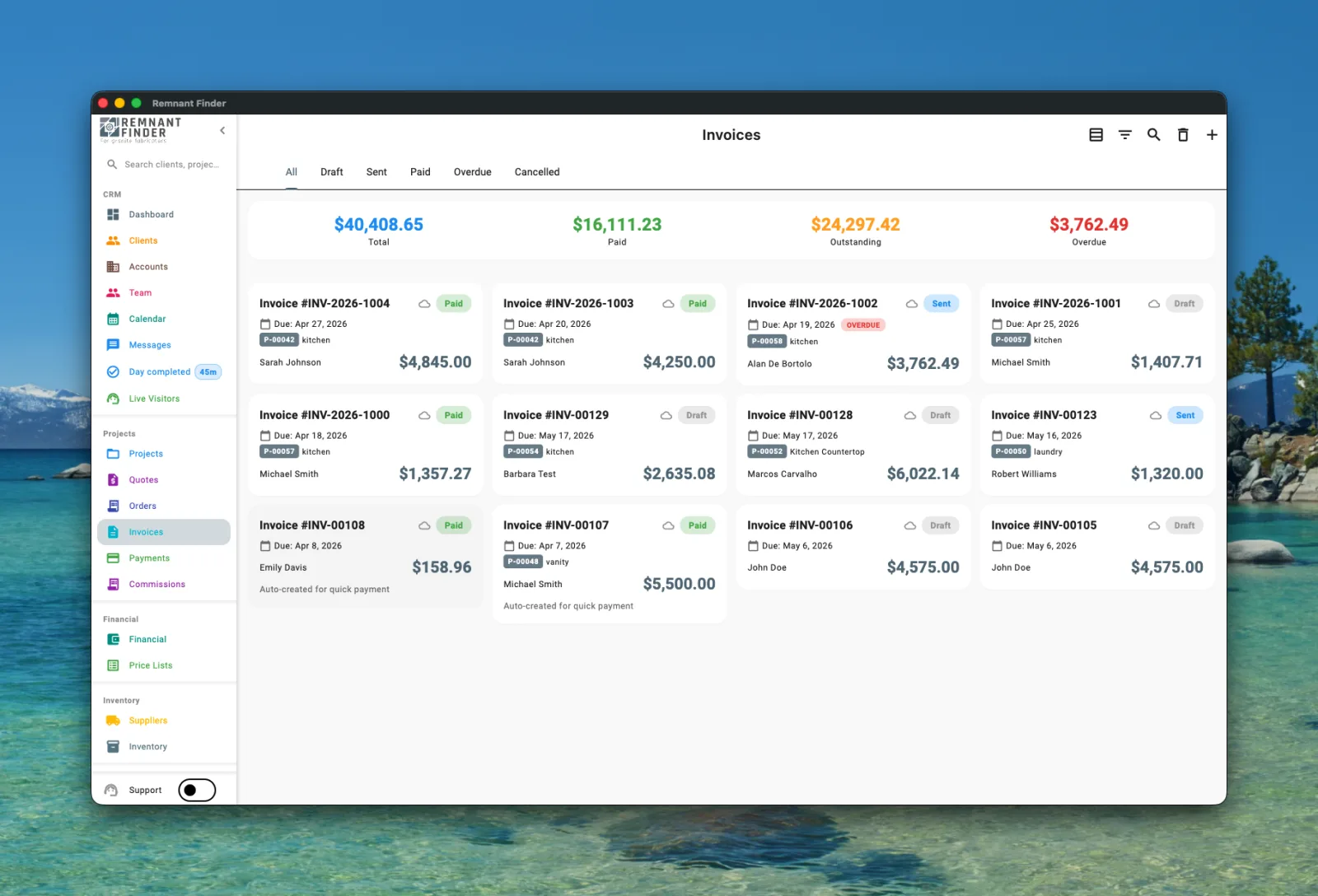 Invoices — paid, sent, overdue