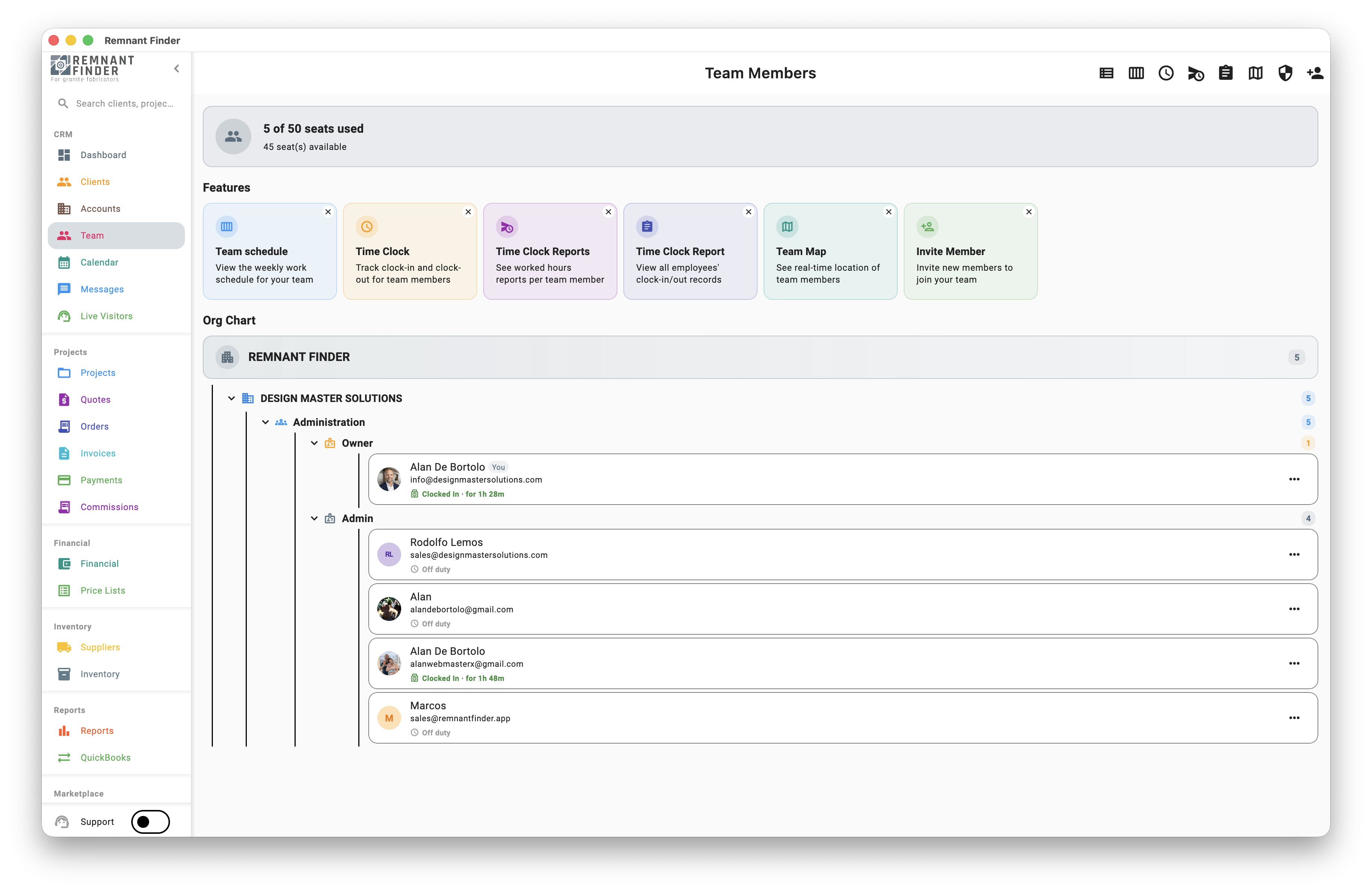 Stone Project dashboard with projects, quotes and revenue overview